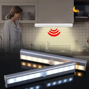 10 Led Pir Snímač Pohybu Svetla Batérie Prevádzkované Bezdrôtový Nočné Osvetlenie za Izbu Hliníkový Profil Kuchyňa Svetlo Bar Spálňa Lampa