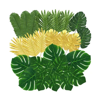 100 Ks Umelého Palmového Lístia Tropické Lístie, Lístia Zlaté a Zelené Umelé Listy pre Havajskej Párty Stôl Dekorácie