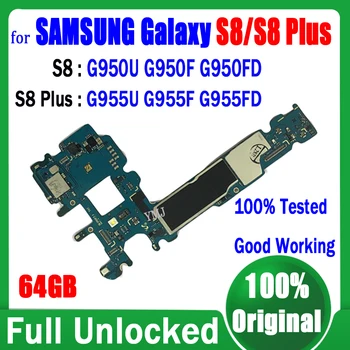 100% Testované Pracovnej Doske Pre Samsung Galaxy S8 G950U G950F G950FD a S8 Plus G955U G955F G955FD Doske 64GB Logic Board