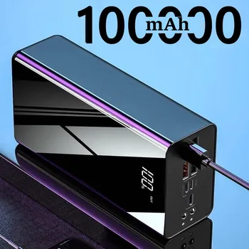 100000mAh Portable Power Bank s 4 USB LED Digitálny Displej Externá Nabíjačka Batérií Powerbank pre Xiao IPhone Kábel