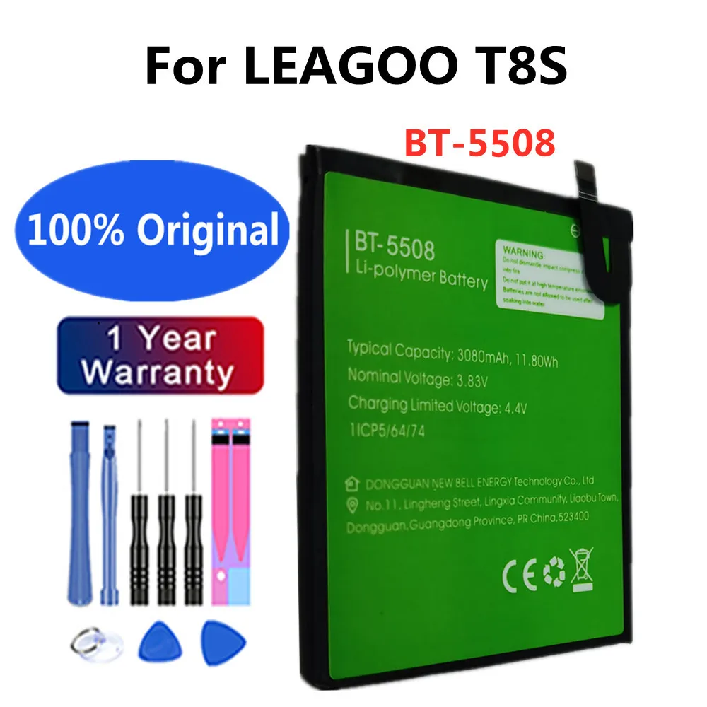 100% Originálne BT5508 Batérie 3080mAh Pre LEAGOO T8S T8 S BT-5508 BT 5508 Vysoko Kvalitné Náhradné Nabíjacie kontakty batérie Batterie