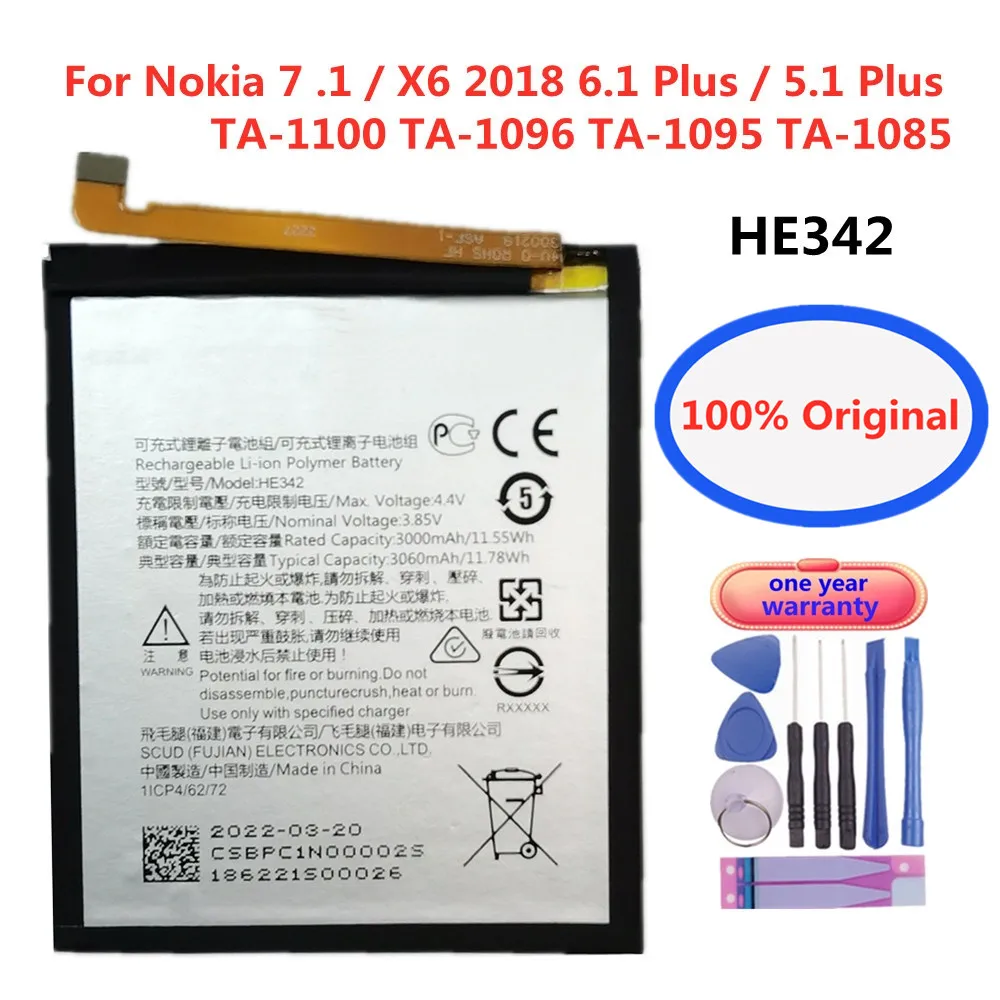 HE342 Batérie Pre Nokia X6 2018 6.1 Plus 7.1 / 5.1 Plus TA-1100 TA-1096 TA-1095 TA-1085 ON 342 Mobilného Telefónu, Batérie Na Sklade