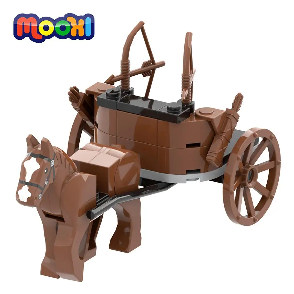 MOOXI Vojenské Vozy 28Pcs MOC Tehly Stredoveku Archer Vojny Chariot Model Akcie Obrázok Stavebné Bloky pre Deti Hračky MOC5015
