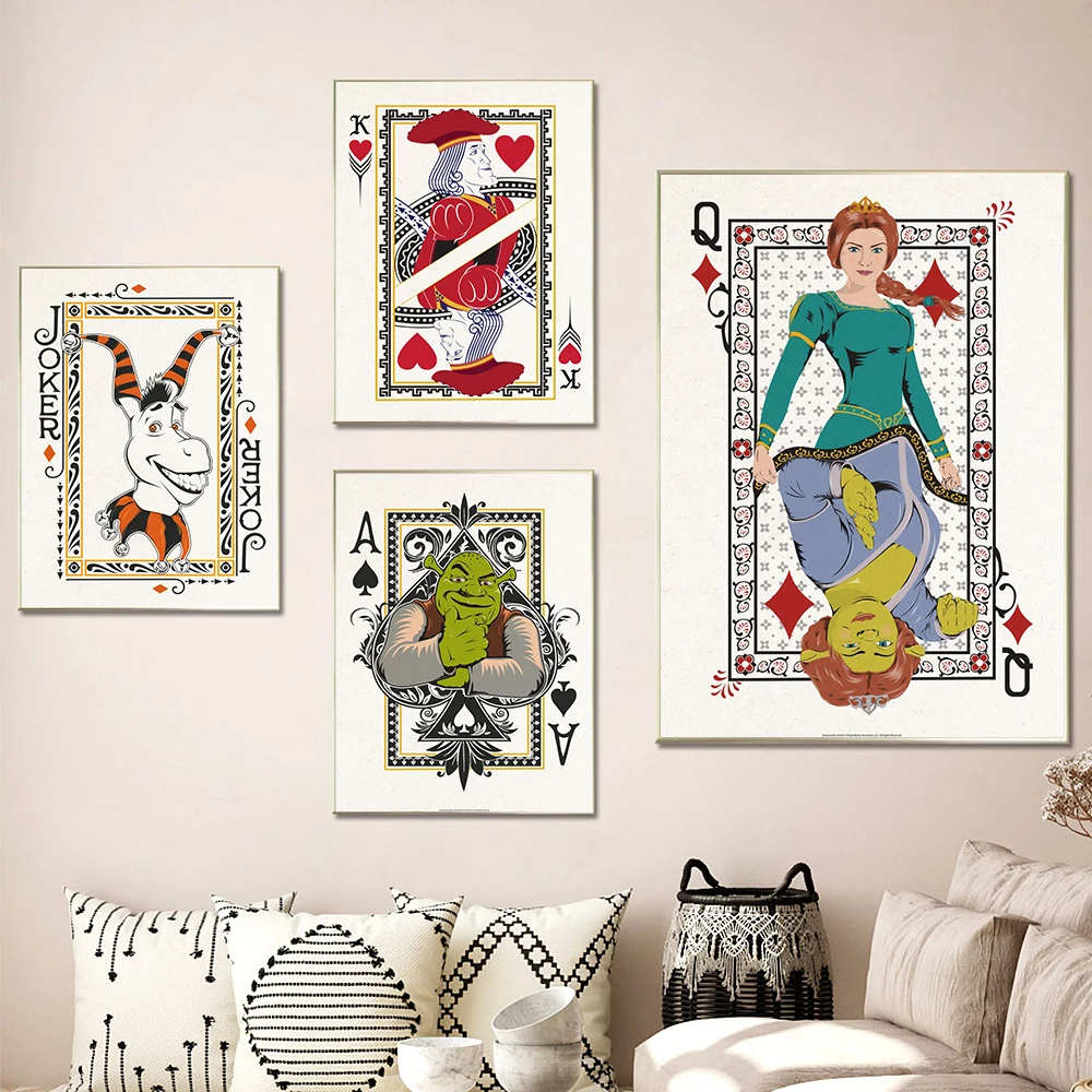 Vintage Abstraktné Maliarske Plátno Poker Karty Wall Art Plagáty a Vytlačí Kráľovná Kráľ Somár obrazov na Stenu Pre Obývacia Izba Dekor
