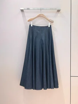 2023 Jeseň Ženy Oblečenie Móda Denim Dlhé Sukne S Vysokým Pásom Big Swing Vintage Skladaný Sukne