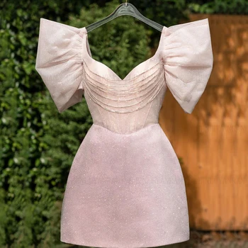 2023 Nový Ružový Lesk Koktejlové Šaty Tvaru Lístkového Rukávy Mini Party Šaty Žien Crystal A-Line Sexy Prom Šaty Šaty