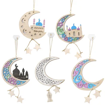 2023 Ramadánu Dekorácie, Hviezdy, Mesiac Hrad Visí Prívesok Moslimských Eid Mubarak Dekorácie Pre Domov Ramadánu Drevené Remeslá