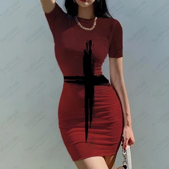 2023 Ulici Harajuku Jedinečný Vytlačené Krátky Rukáv Šaty Letné Slim-fit Oblečenie Kresťanský Kríž 3d Tlačené Šaty pre Ženy