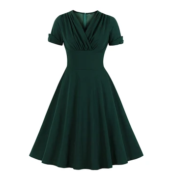 2023 Ženy Letné Krátke rukáv V Krku Elegantný Zelený Vintage Retro Party Bežné Linky Rockabilly pin up Korčuliarov swing šaty