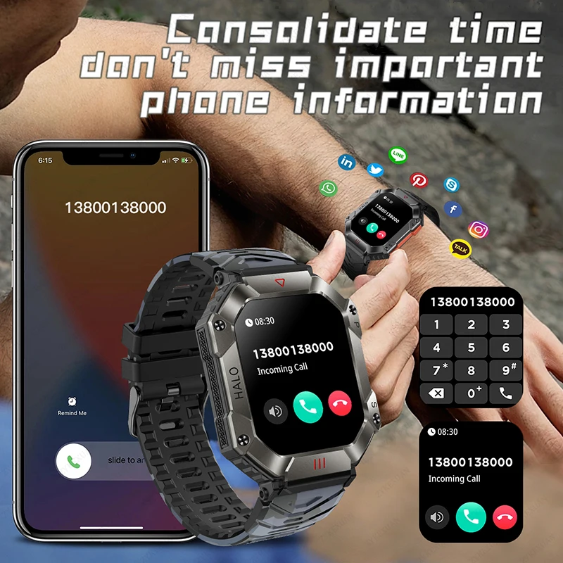 2023 Nové Mužov Smart Hodinky Pre Android IOS Fitness Hodinky Vodotesné Vojenské Zdravé Monitor AI Hlas Bluetooth Hovor Smartwatch