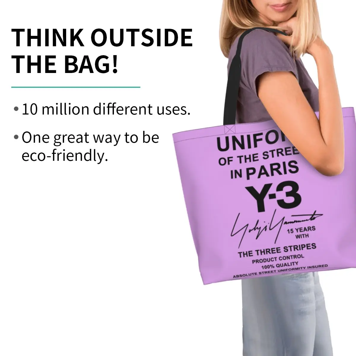 Recyklácia Yohji Yamamoto Nákupní Taška Ženy Ramenný Plátno Tote Bag Trvanlivé Potraviny Shopper Tašky