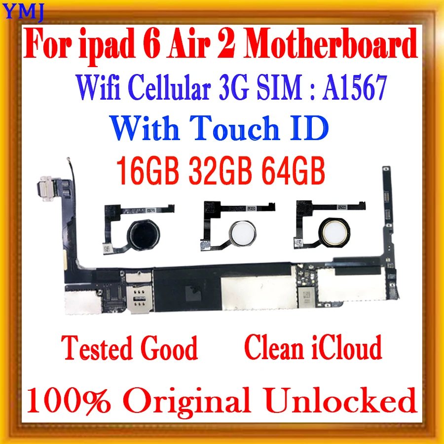 S/Č Dotyk ID Pre iPad 6 A1567 Wifi Cellular SIM 3G Doska S IOS Systém zadarmo icloud Pôvodné Odomknutý Č. ID