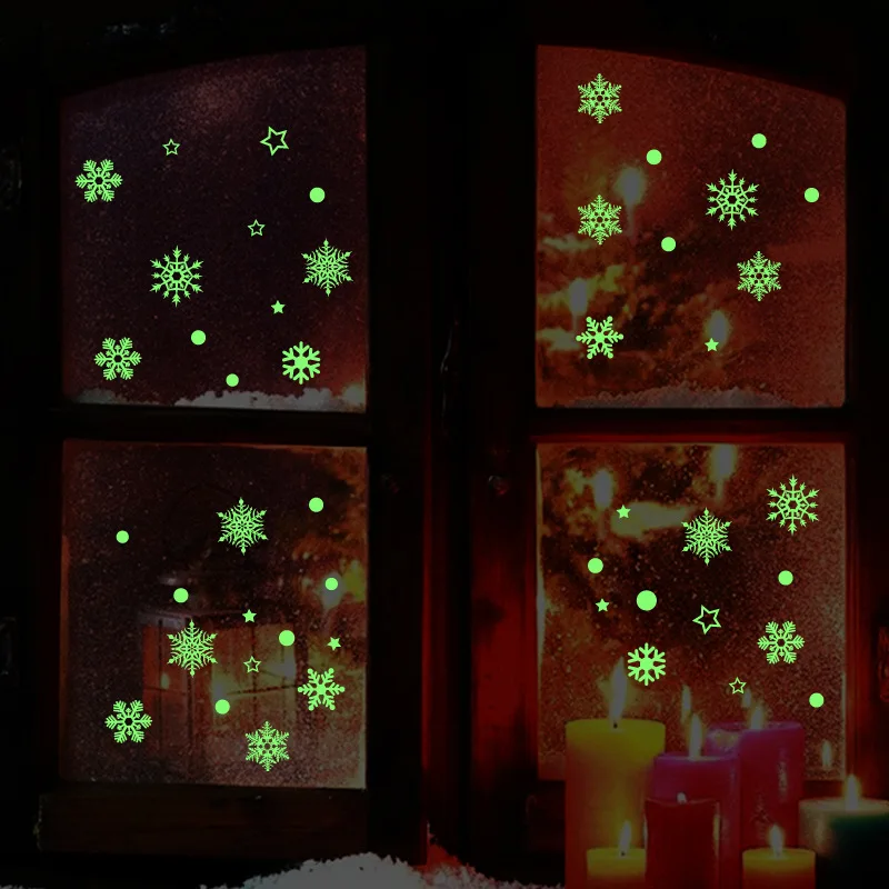 Y0048 Svetelný Snowflake Vianočné Samolepky Na Stenu Zadarmo Nálepky Malé Svietiace Svietiace Nálepky Fluorescenčné Nálepky
