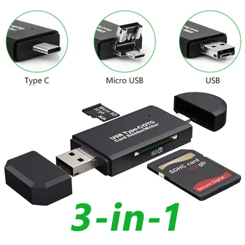 3 V 1, USB Čítačku SD Kariet Micro SD TF OTG Karty Converter Typu C, USB 2.0 Micro USB, Cardreader Pre Smart Telefón Počítač