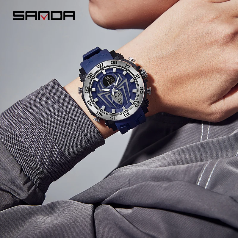 SANDA Elektronické Športové Hodinky pre Človeka Luxusné Duálny Čas Nepremokavé Digitálne Náramkové hodinky Shockproof Stopky Digitálne Hodinky