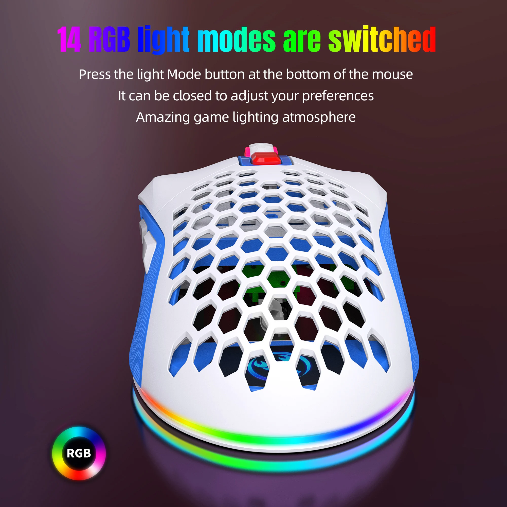 X300 Programovateľné Hry Myš 7200 DPI Honeycomb Duté Sa Vymeniteľný Zadný Kryt RGB Podsvietenie Herných Myší
