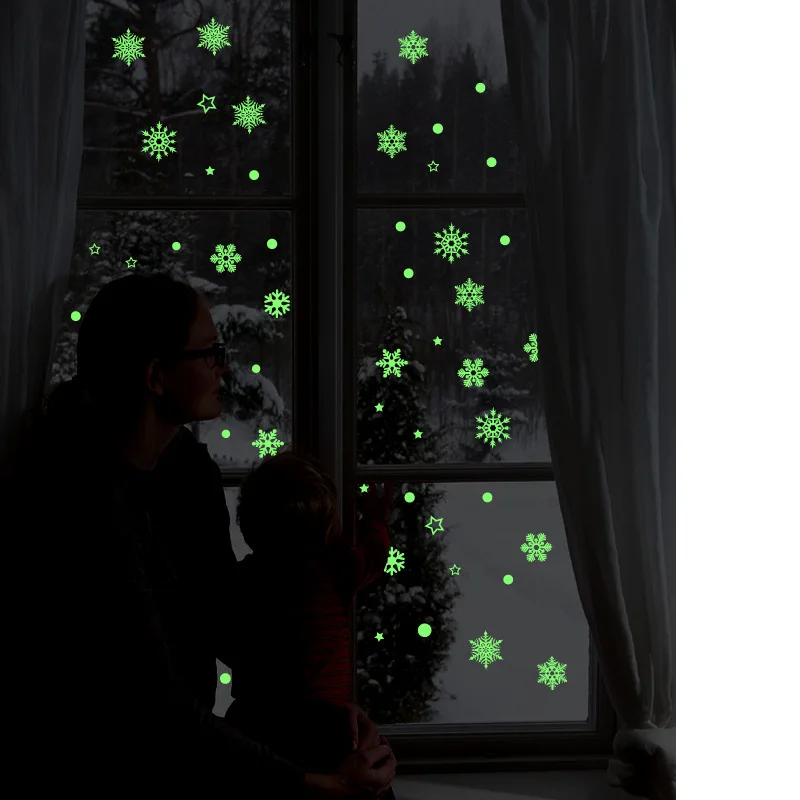 Y0048 Svetelný Snowflake Vianočné Samolepky Na Stenu Zadarmo Nálepky Malé Svietiace Svietiace Nálepky Fluorescenčné Nálepky