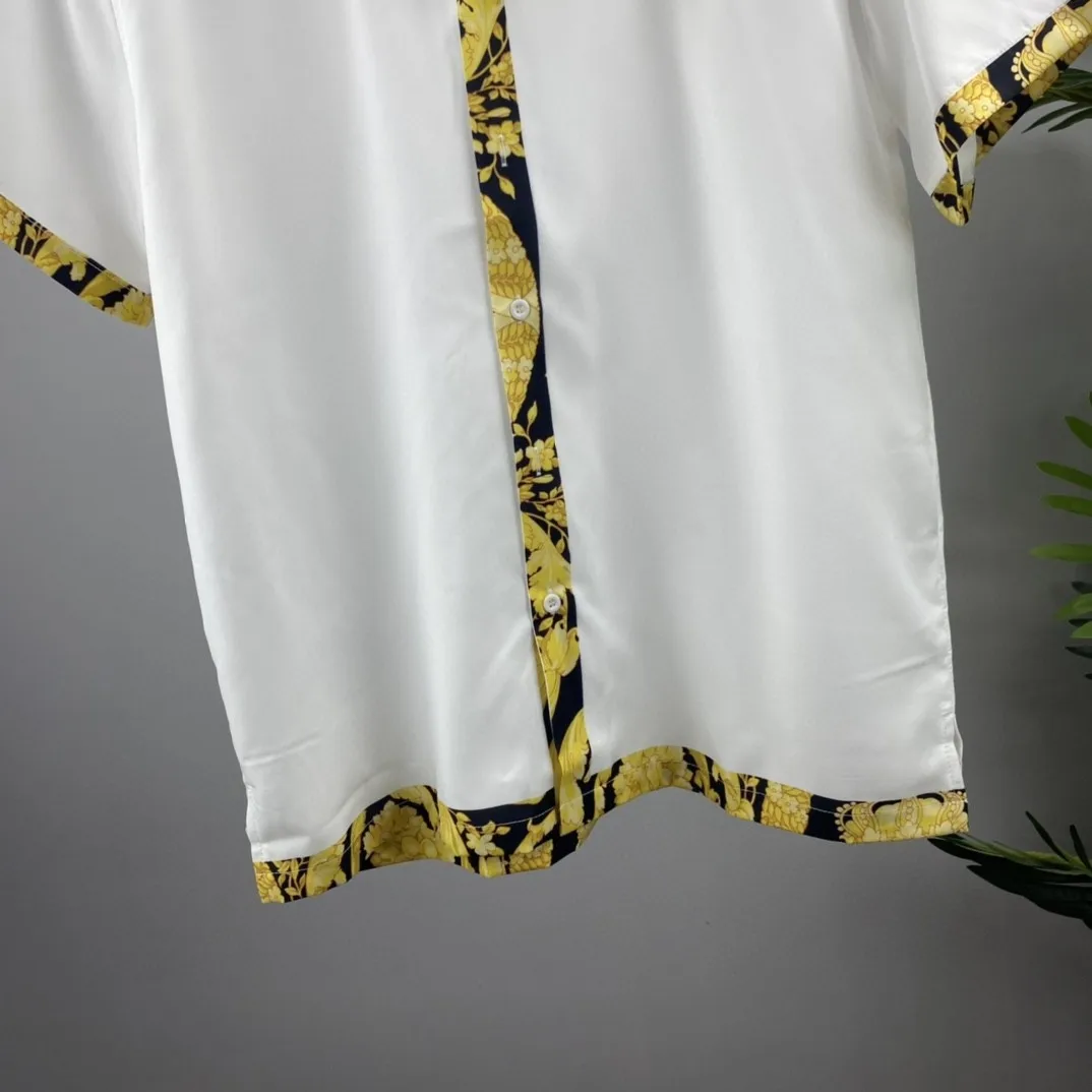 Luxusné Royal Biele Košele Mužov Oblečenie Bežné Krátky Rukáv Sociálne Paisley Strane Kvetinový Vytlačené Tričko Camisas De Lujo Para Hombre