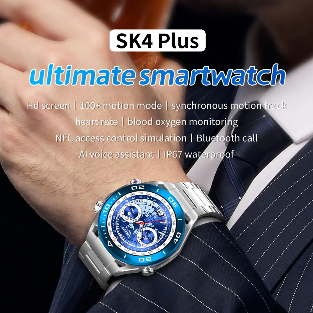 SK4 Plus Business Luxusné Smart Hodinky Bluetooth Hovor NFC AI Hlas Smartwatch Fitness Tracker Bezdrôtové Nabíjanie Ultimate