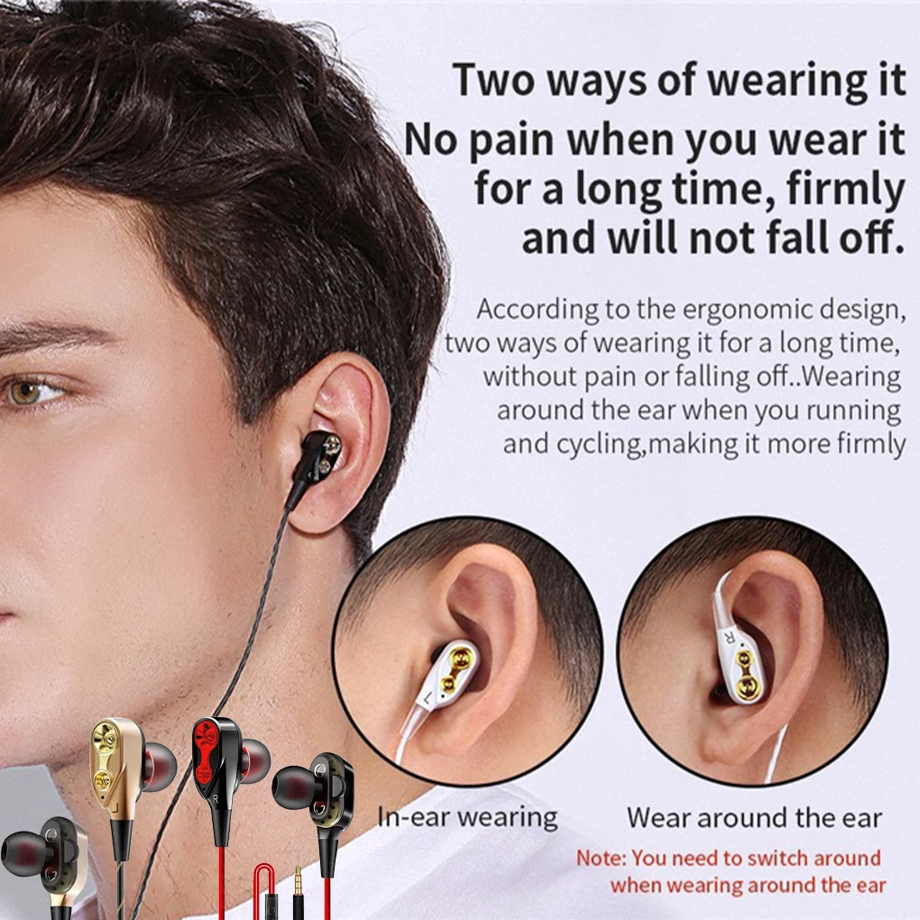 Slúchadlá Drôtové HiFi Slúchadlá Ťažké Basy In-ear Typ Headset Dual Pohybe Cievky Slúchadlá Zlato