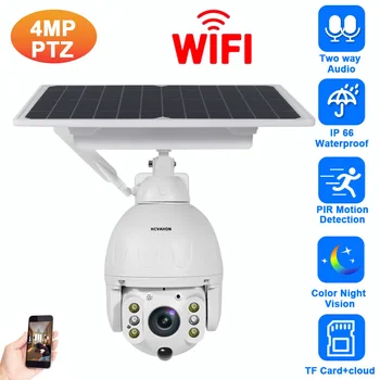 4MP Solárne Bezpečnostné Wifi PTZ IP Kamera, Vonkajšie PIR Detction obojsmerné Audio Bezdrôtový CCTV kamerový Dome Kamery