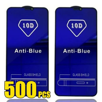 500pcs 10D Anti-Modrá Tvrdeného Skla Kryt na Obrazovku Film Štít Pre iPhone 15 Pro Max 14 Plus 13 Mini 12 11 XS XR X 8 SE