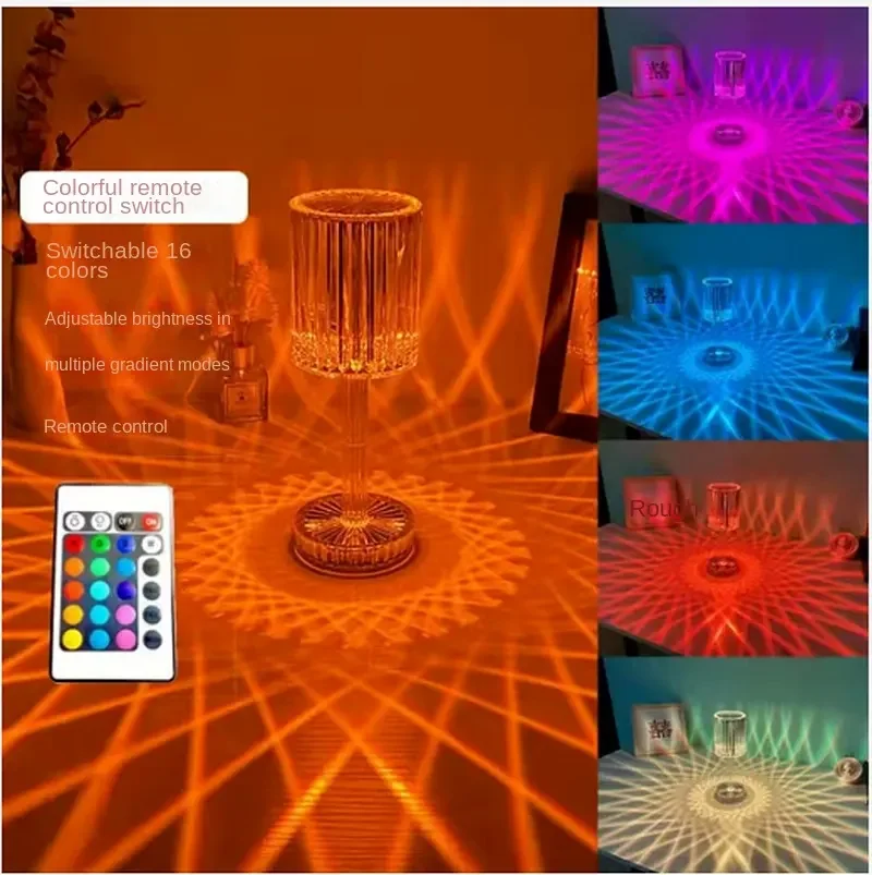 LED Kryštál Diamantu stolná Lampa USB Touch 3/16 Farby Vzdialené Atmosféru Lampa Vianočné Domova Darček Osvetlenie Nočné Osvetlenie
