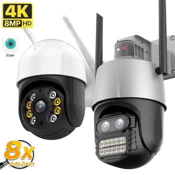8MP 4K WIFI IP Kamera, Vonkajšie 4MP Duálny Objektív PTZ Kamery 8X Zoom Detekcia Pohybu Bezpečnostné Kamery P2P kamerový iCSee