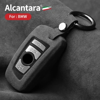 Alcantara Kľúča Vozidla puzdro Pre BMW X1 X3 X5 X6 1 2 3 5 7 Série F15 F16 F20 F22 F30 F32 G30 Keychain Príslušenstvo