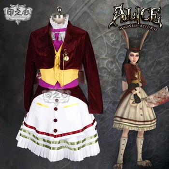 Anime Alice Kostum Cosplay Deluxe Dark Red Velvet Pembantu Baju Wanita Pesta Halloween Peran Bermain Pakaian