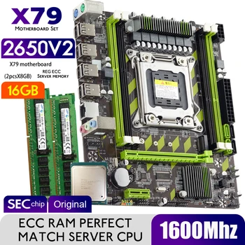 Atermiter X79 Doska s XEON E5 2650 V2 CPU 2*8GB = 16GB DDR3 1600MHZ ECC REG RAM Pamäť Combo Kit Set NVME SATA Server
