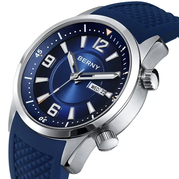 BERNY MIYOTA 8205 Diver Automatické Hodinky pre Mužov Luxusná Nerezová Oceľ Svetelný 20ATM-Potápanie Hodinky Mechanické Náramkové hodinky