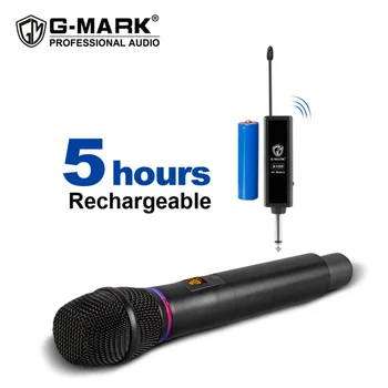 Bezdrôtový Mikrofón G-MARK X180 UHF Dynamické Karaoke Ručné Nastavenie Frekvencie Kovové Telo S Lítium Batéria Pre Cirkev