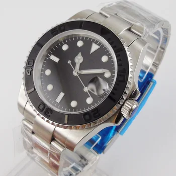 Black Sterilné Dial Business Automatické pánske Náramkové hodinky 24 Šperky NH35 MIYOTA 8215 zväčšovacie sklo Číre Sklo Späť Keramické Vložiť
