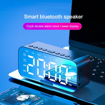 Bluetooth Reproduktor s Veľkým LED Zrkadlo Displej Digitálny Budík s FM Rádio, Telefón Majiteľa Teplota pre Spálne Office28
