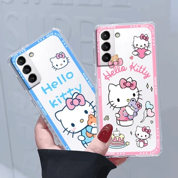 Cartoon Hello Kitty Dievča Pre Samsung S23 S21 S22 Ultra S20 FE S10 S9 Plus Lite 5G Transparentné Telefón puzdro