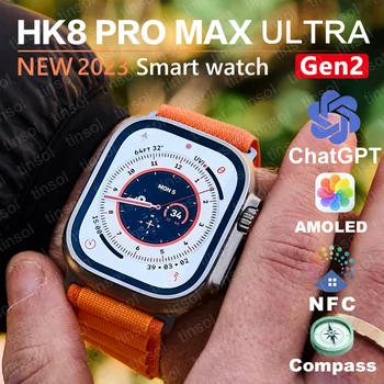 ChatGPT Gen 2 HK8 Pro Max Amoled Smart Hodinky 49 mm, Bezdrôtové Nabíjanie Bluetooth Hovor Mužov Série 8 NFC Ženy Smartwatch 2023