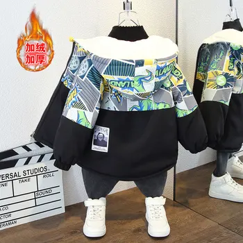Chlapci Kabát, Bundu Bavlna vrchné oblečenie Vetrolam 2023 Klasické Zahustiť Velvet Zime Teplé Školské Športové detské Oblečenie