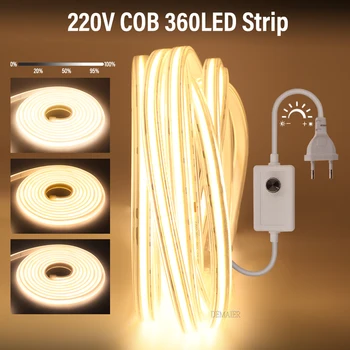 COB LED Pásy 220V Stmievanie/Prepnúť EÚ Plug 360LEDs/m 3000k 4000 k 6000k RA90 Vonkajšie Záhradné LED Pásky, Spálne, Kuchyne, Osvetlenie