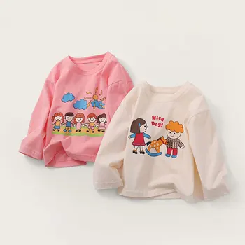 Dievčatá T-shirts Cartoon Topy pre Deti 2023 Jeseň Deti, Blúzky Dlhý Rukáv Dieťa Tees Bavlna Batoľa vrchné oblečenie Detské Oblečenie
