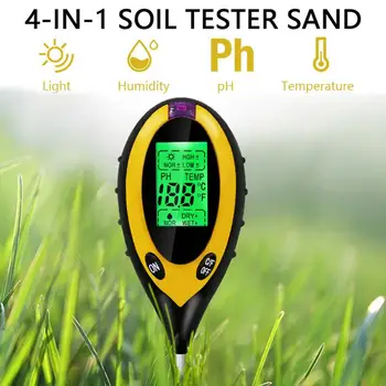 Digitálny 4 V 1 Pôdne PH Meter Vlhkosti Monitorovanie Teploty Slnečnému žiareniu Tester pre Záhradné Rastliny Poľnohospodárstva s Blacklight PH Metrov