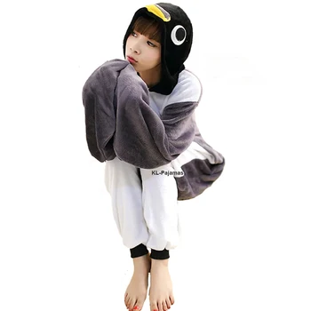 Dospelých Anime Kigurumi Onesie Zábavné Sivý Kostým Tučniak Pyžamá Pre Ženy, Mužov Unisex Flanelové Teplé Mäkké Zvierat Onepieces Sleepwear