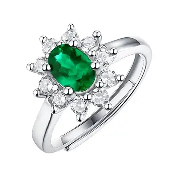 Elegantný Kvetinové Lab Vytvorili Oválne Emerald Resizable Žien Prst Prsteň Doprava Zadarmo 925 Sterling Silver Darček k Narodeninám Priateľku