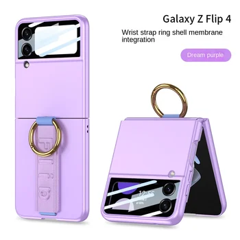 Elektrolyticky pokrývajú Uhlíkových Vlákien Telefón puzdro pre Samsung Galaxy Z Flip 4 3 Flip4 Flip3 Krúžok Kožené šnúrky na Zápästie Shockproof Pevný Kryt