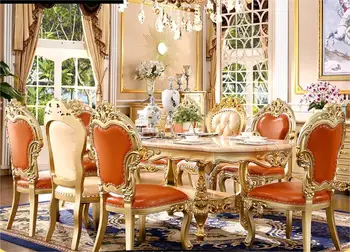 Európsky štýl jedálenský stôl, všetky masívneho dreva, 2,0 m, dlhé jedálenský stôl, mramorový povrch, champagne, zlaté oválny jedálenský stôl a cha