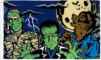 Fright Night Vlajka Poly Banner Dovolenku Halloween Frankenstein, Múmia Vlk