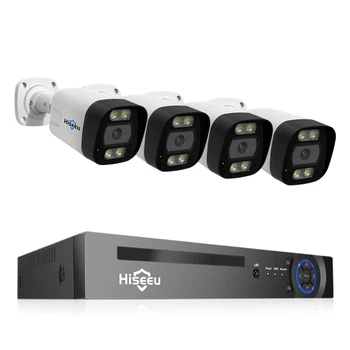 Hiseeu 8MP 8CH NVR Nastaviť Vonkajšie Bezpečnostné CCTV kamerový Systém Nastaviť Farebné Nočné Videnie AI Detekcia Tváre