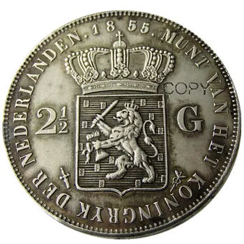 Holandsko,1855 2 1/2 Guldenu Willem cžv Strieborné Pozlátené Kópiu Dekoratívne Mince