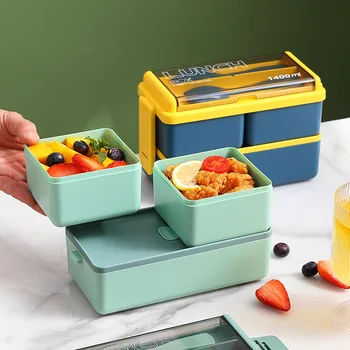 Japonský 2-vrstvy 1400ML Hermeticky Izolované Microwaveable Lunch Box,Prenosné Bento Teplejšie Box,Skladovanie Potravín Riad