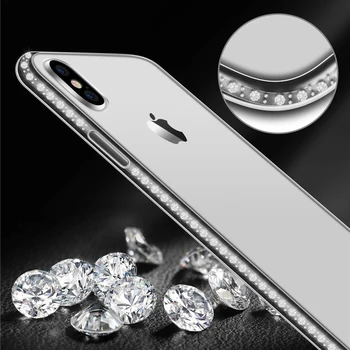 Jasný Lesk Drahokamu Mäkké puzdro Pre iPhone XS MAX XR X 8 7 6 6 Plus 5 5S SE Kryt Bling Diamond Transparentné TPU Telefón Prípadoch